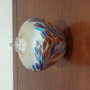 Brian Maytum Studio Signed Iridescent Glass Oil Lamp - Vintage!